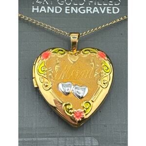 Vintage 14k Gold Filled Locket - Mom w/ Raised Hearts